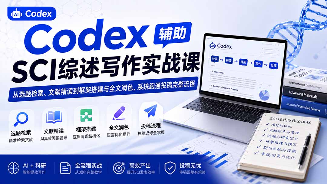 Codex辅助SCI综述写作实战课——从选题检索、文献精读到框架搭建与全文润色，系统跑通投稿完整流程-问小徐资源库