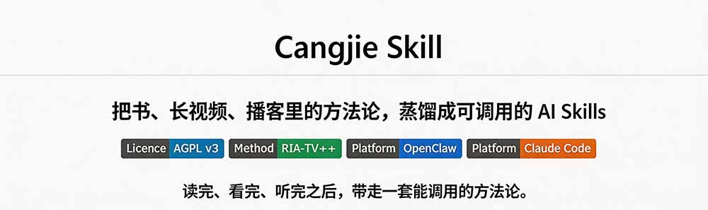 图片[1]-全网走红！GitHub上6.7K Star的开源项目，把任何书、长视频、播客蒸馏成AI工具，值得收藏 cangjie-skill-问小徐资源库