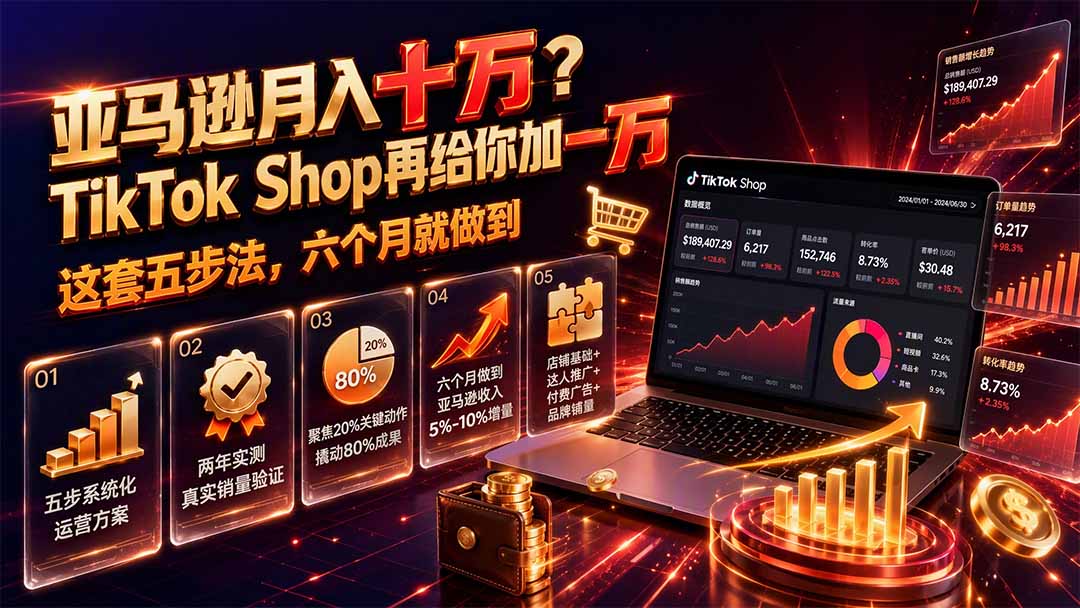 亚马逊月入十万？TikTok Shop再给你加一万——这套五步法，六个月就做到【原创双语字幕】-问小徐资源库
