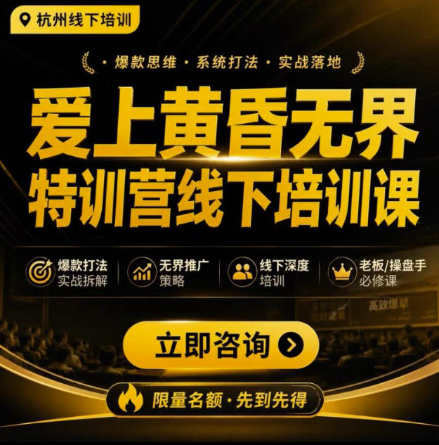 爱上黄昏无界特训营AI推广实战7月27-30杭州线下课，AI落地淘宝最完整的课程，学天猫淘宝的老板必看-问小徐资源库