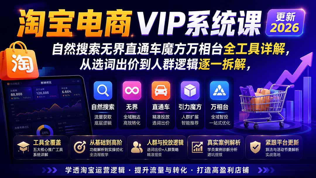图片[1]-淘宝电商VIP系统课-更新8月；自然搜索无界直通车魔方万相台全工具详解，从选词出价到人群逻辑逐一拆解-问小徐资源库