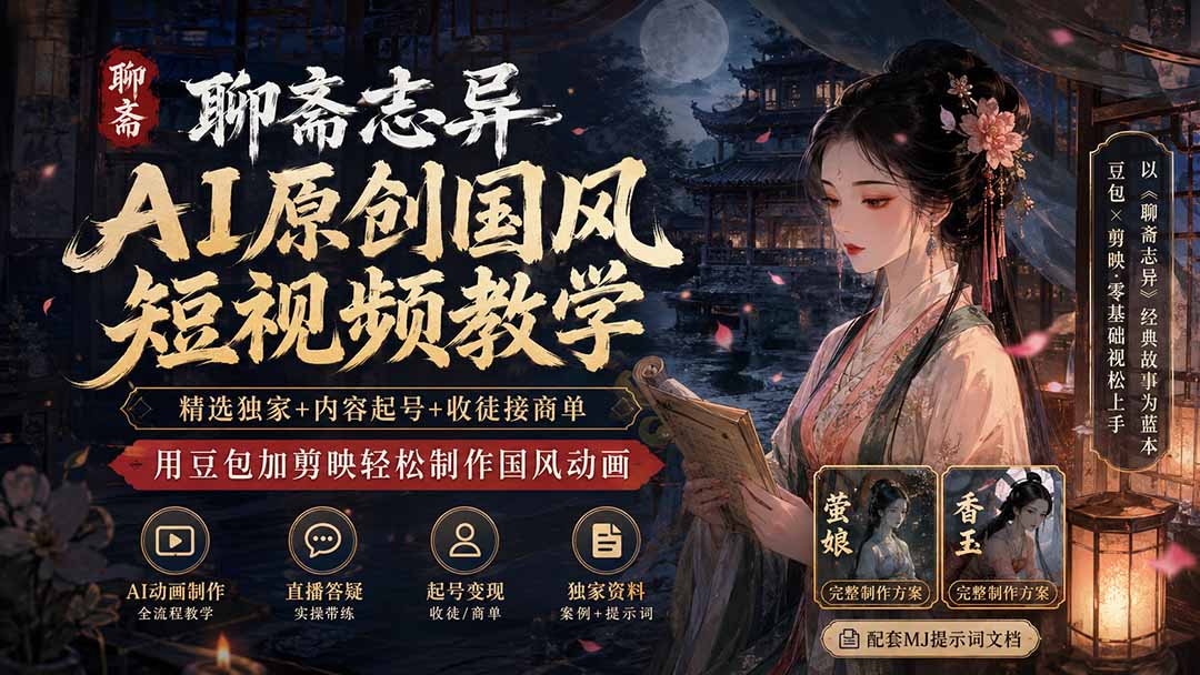 聊斋志异AI原创国风短视频教学-更新；精选独家+内容起号+收徒接商单，用豆包加剪映轻松制作国风动画-问小徐资源库