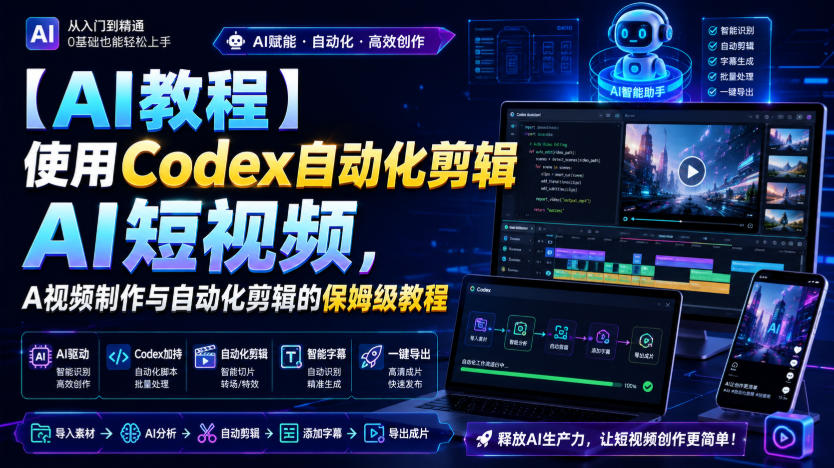 【AI教程】使用Codex自动化剪辑AI短视频，AI视频制作与自动化剪辑的保姆级教程-问小徐资源库