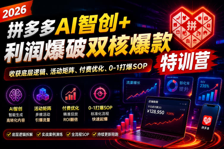 2026拼多多AI智创+利润爆破双核爆款特训营,收获底层逻辑、活动矩阵、付费优化、0-1打爆SOP(更新0810)-问小徐资源库