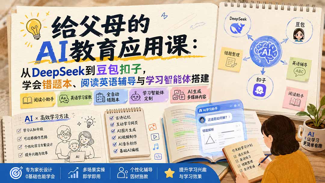 给父母的AI教育应用课:从DeepSeek到豆包扣子,学会错题本、阅读英语辅导与学习智能体搭建-问小徐资源库