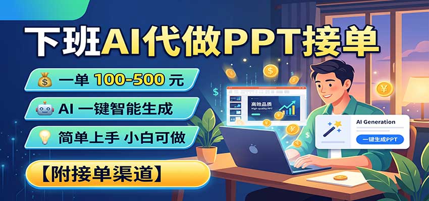下班AI代做PPT接单，一单100-500，AI一键生成，小白也能做，附接单渠道-问小徐资源库
