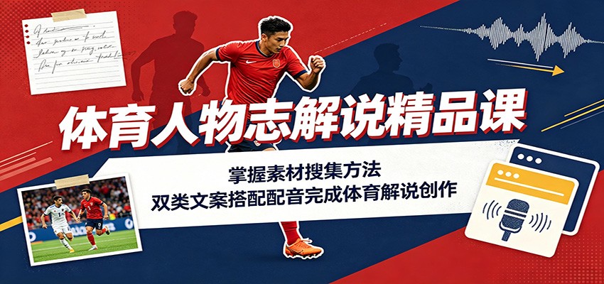 体育人物志解说精品课：掌握素材搜集方法，双类文案搭配配音完成体育解说创作-问小徐资源库