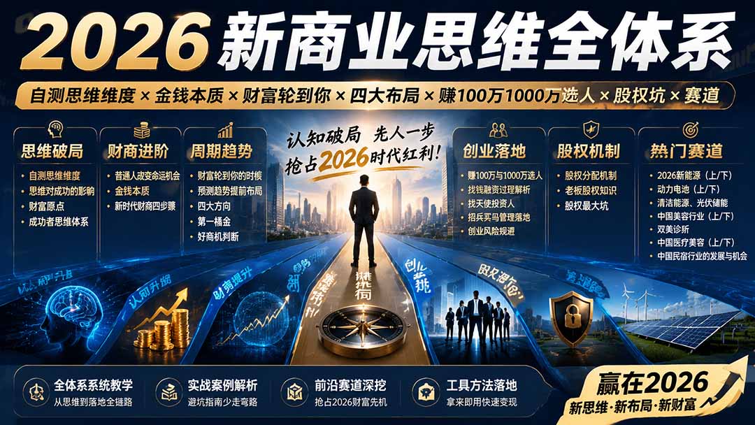 2026新商业思维全体系：自测思维维度×金钱本质×财富轮到你×四大布局×赚100万1000万选人×股权坑×赛道-问小徐资源库