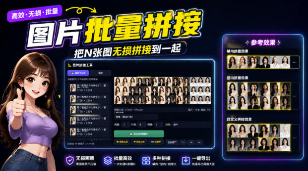 图片批量拼接，把N张图无损拼接到一起，支持横向、竖向、自定义等功能-问小徐资源库