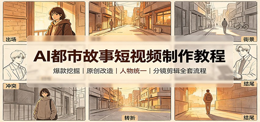 AI都市故事短视频制作教程：爆款挖掘原创改造，人物统一分镜剪辑全套流程-问小徐资源库