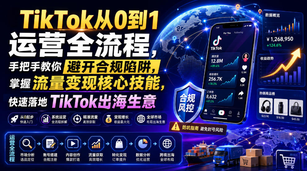 TikTok从0到1运营全流程，手把手教你避开合规陷阱，掌握流量变现核心技能，快速落地TikTok出海生意(更新8月)-问小徐资源库