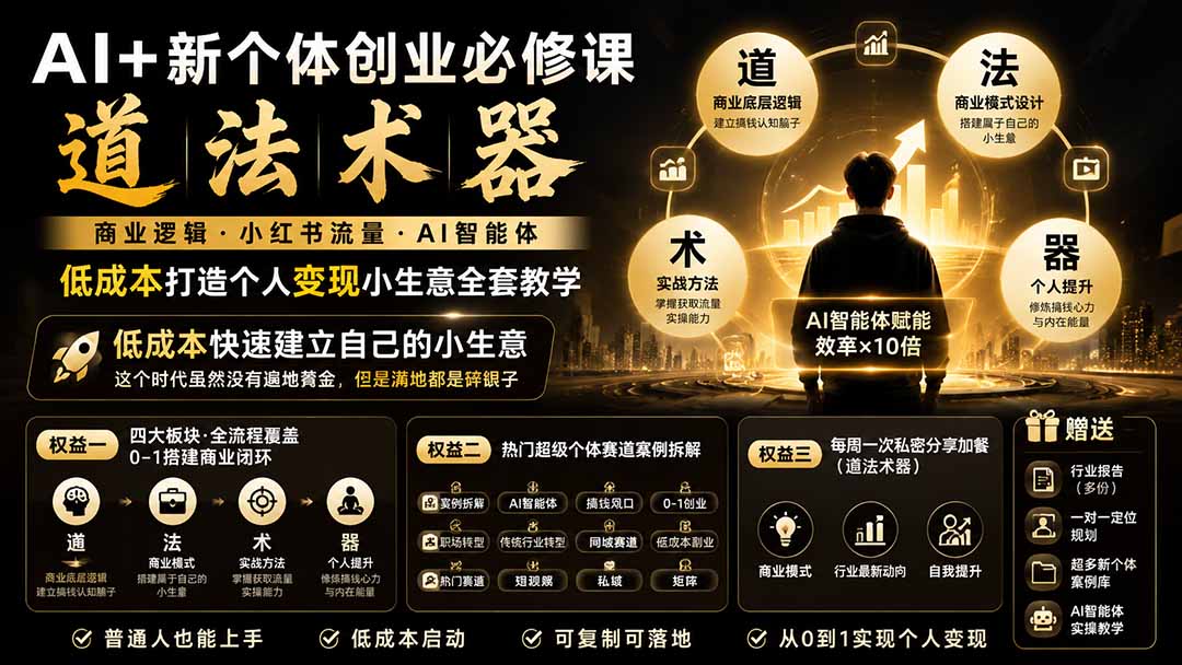 AI+新个体创业必修课｜道法术器｜商业逻辑·小红书流量·AI智能体｜低成本打造个人变现小生意全套教学-问小徐资源库