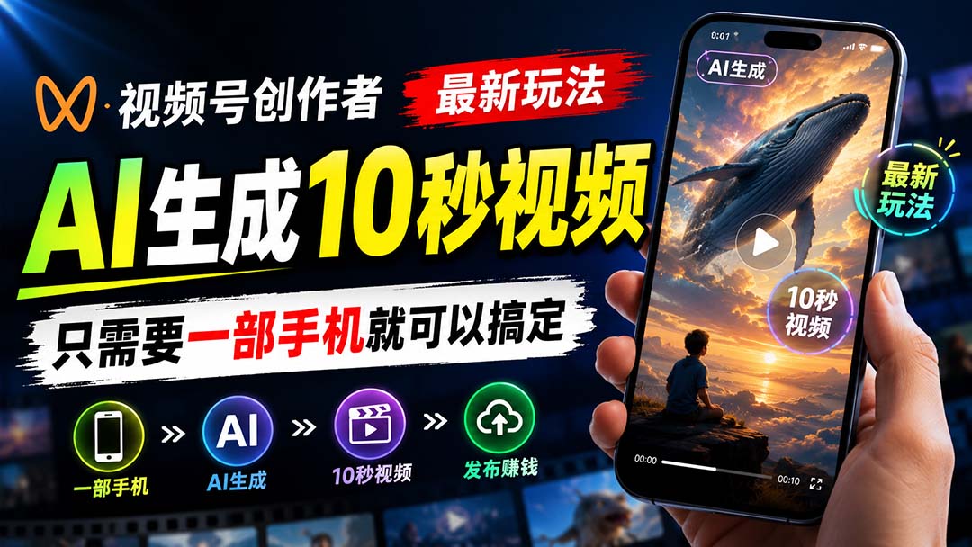 视频号创作者最新玩法，AI生成10秒视频，只需要一部手机就可以搞定-问小徐资源库