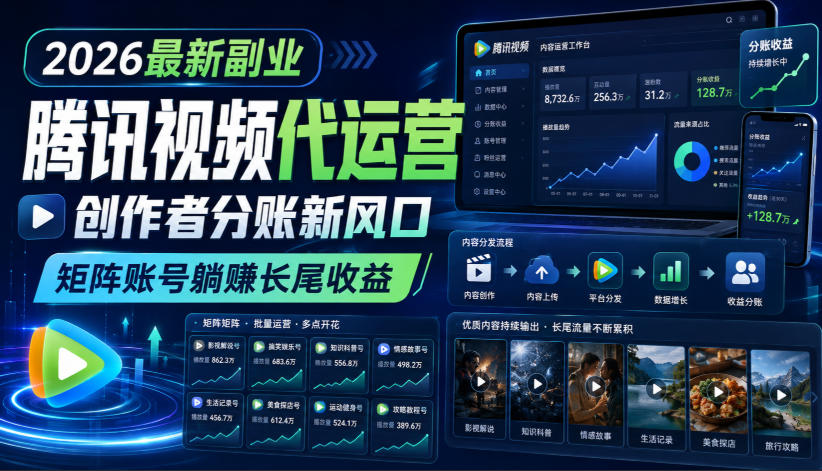 2026最新副业之腾讯视频代运营：创作者分账新风口，矩阵账号躺賺长尾收益【揭秘】-问小徐资源库