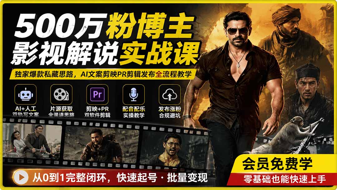 500万粉博主影视解说实战课｜独家爆款私藏思路，AI文案剪映PR剪辑发布全流程教学-问小徐资源库