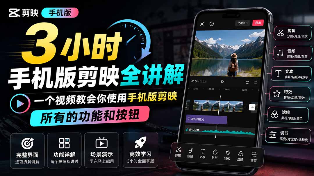3小时手机版剪映全讲解,一个视频教会你使用手机版剪映,所有的功能和按钮-问小徐资源库