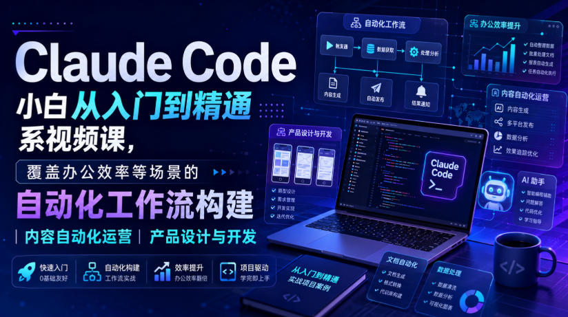 Claude Code小白从入门到精通系视频课，覆盖办公效率等场景的自动化工作流构建|内容自动化运营|产品设计与开发-问小徐资源库