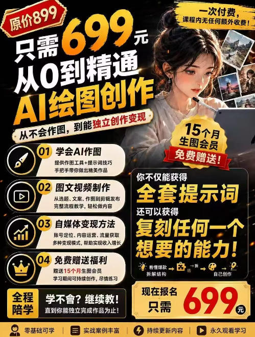 抖音10W粉丝博主的AI绘图教学，从0到精通AI绘图创作，从不会作图到能独立创作变现-问小徐资源库