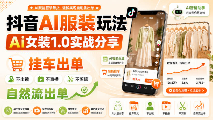 抖音AI服装玩法，Ai女装1.0实战分享，挂车出单，不出镜，不直播，不剪辑，自然流出单-问小徐资源库