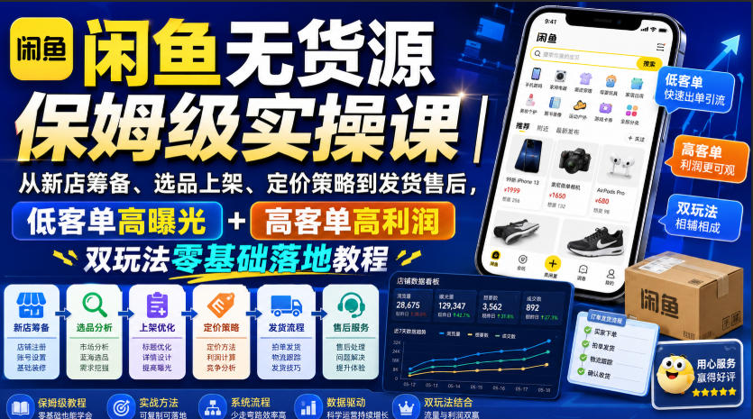 闲鱼无货源保姆级实操课｜从新店筹备、选品上架、定价策略到发货售后，低客单高曝光+高客单高利润双玩法零基础落地教程-问小徐资源库