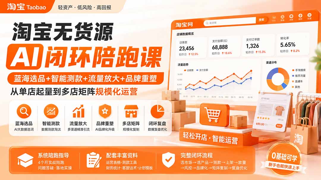 淘宝无货源AI闭环陪跑课:蓝海选品+智能测款+流量放大+品牌重塑,从单店起量到多店矩阵规模化运营-问小徐资源库