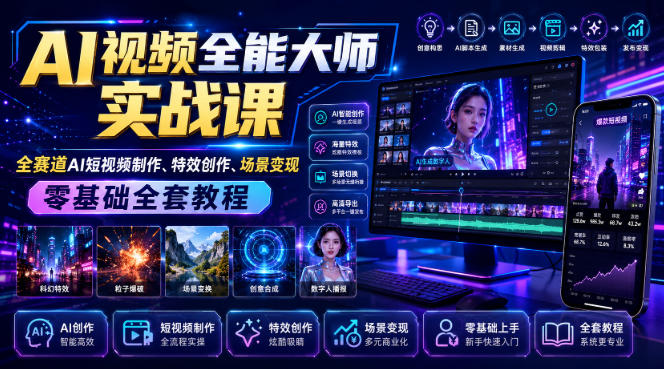 AI视频全能大师实战课｜全赛道AI短视频制作、特效创作、场景变现零基础全套教程-问小徐资源库