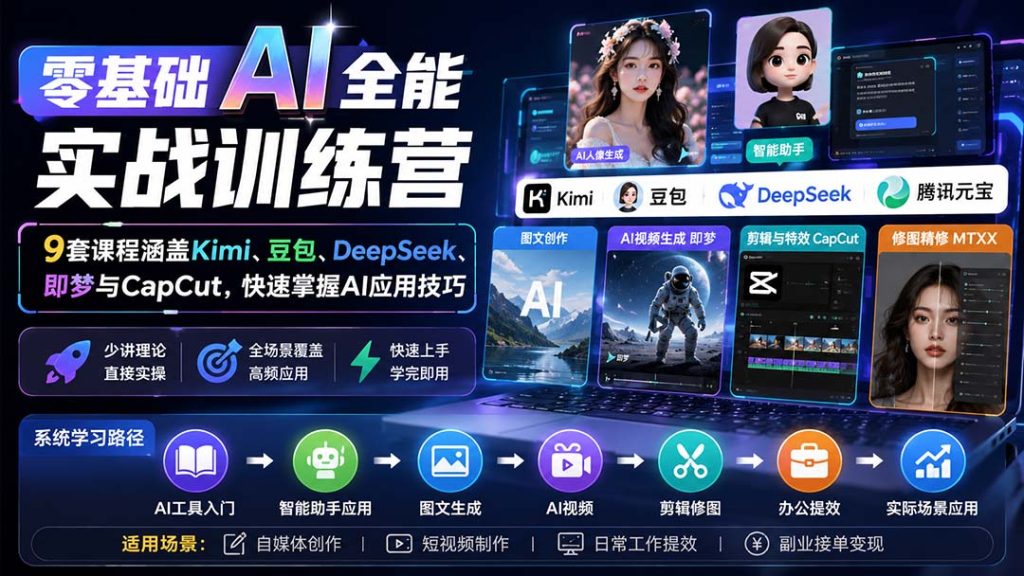 零基础AI全能实战训练营:9套课程涵盖Kimi、豆包、DeepSeek、即梦与CapCut,快速掌握AI应用技巧-问小徐资源库