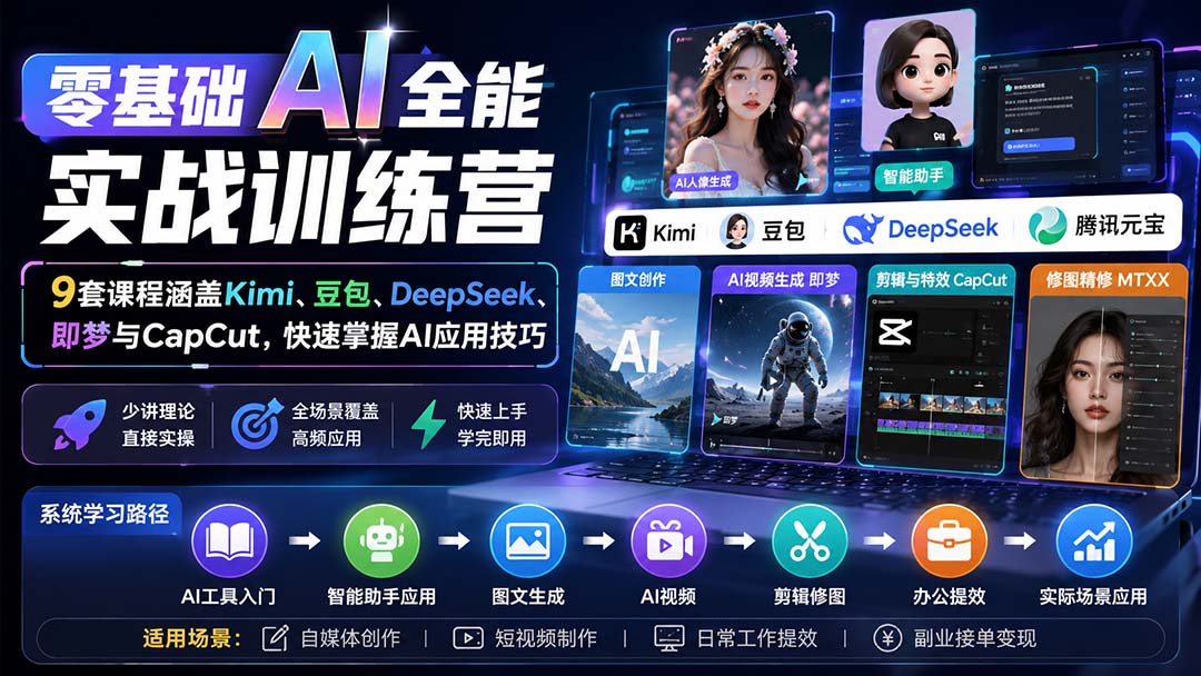 零基础AI全能实战训练营：9套课程涵盖Kimi、豆包、DeepSeek、即梦与CapCut，快速掌握AI应用技巧-问小徐资源库