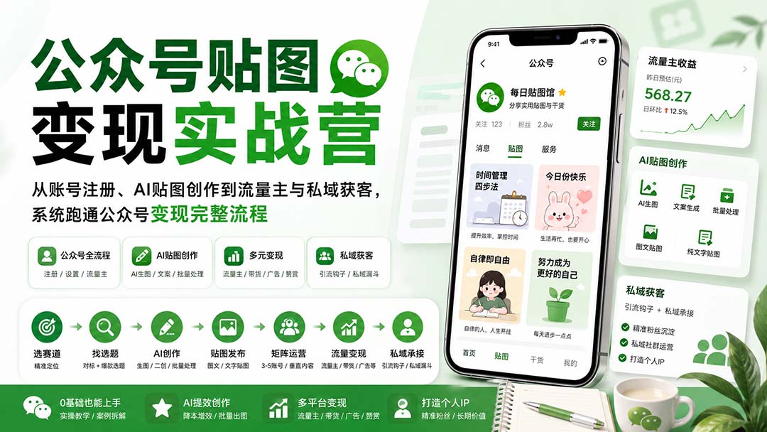 公众号贴图变现实战营：从账号注册、AI贴图创作到流量主与私域获客，系统跑通公众号变现完整流程-问小徐资源库