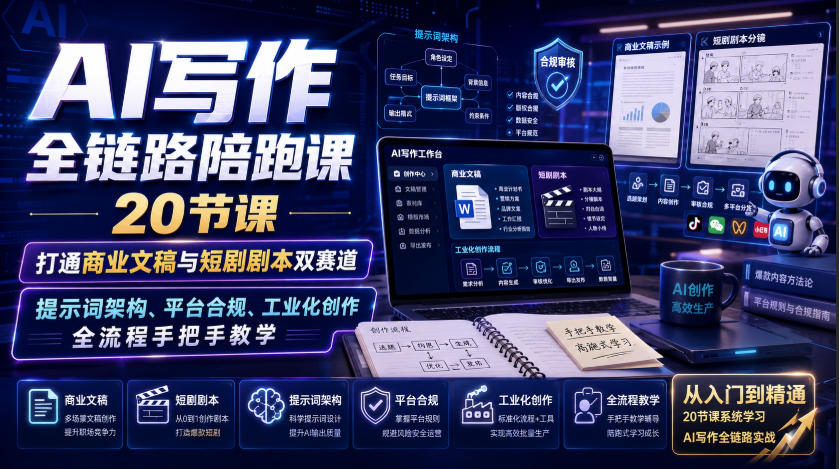 AI写作全链路陪跑课｜20节课打通商业文稿与短剧剧本双赛道，提示词架构、平台合规、工业化创作全流程手把手教学-问小徐资源库