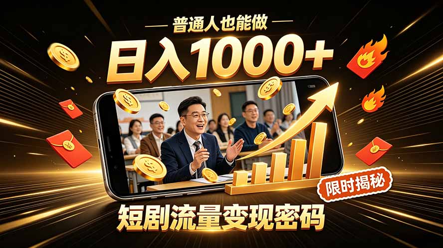 一部手机做短剧分发，不用真人出镜、不用拍摄剧本，快手流量变现日赚千元-问小徐资源库