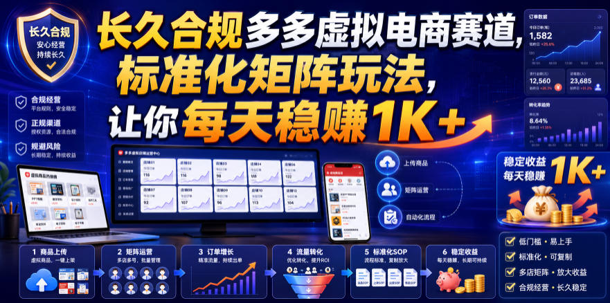 长久合规多多虚拟电商赛道，标准化矩阵玩法，让你每天稳賺1K+【揭秘】-问小徐资源库