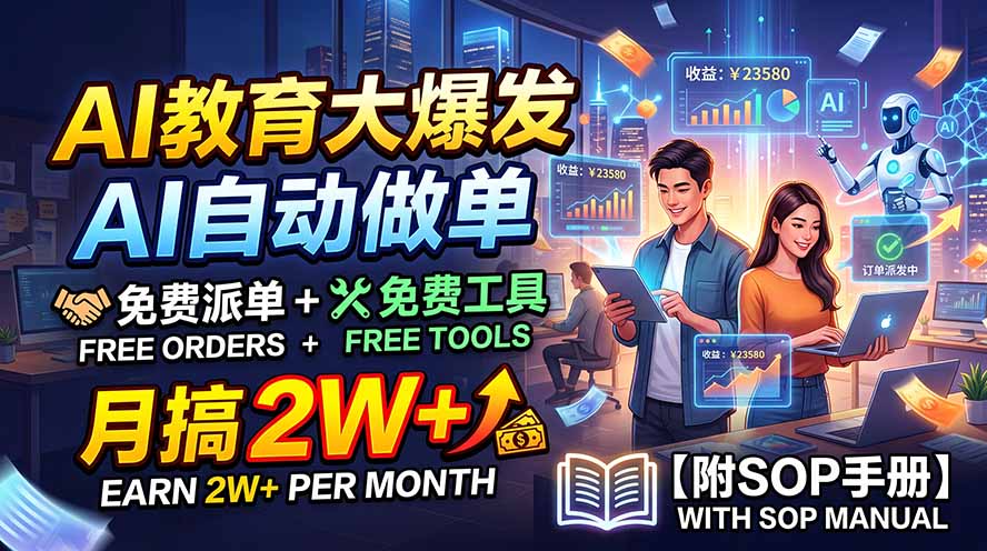 AI教育大爆发，AI自动做单，免费派单+免费工具，月搞2W+【附SOP手册】-问小徐资源库