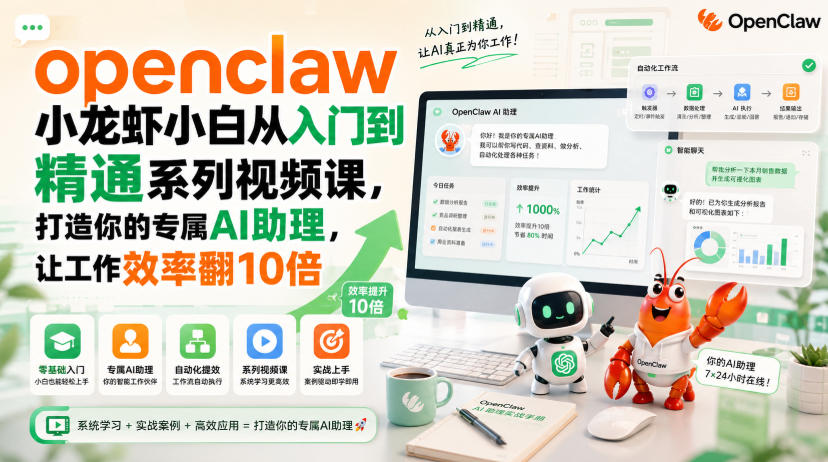 openclaw小龙虾小白从入门到精通系列视频课，打造你的专属AI助理，让工作效率翻10倍-问小徐资源库