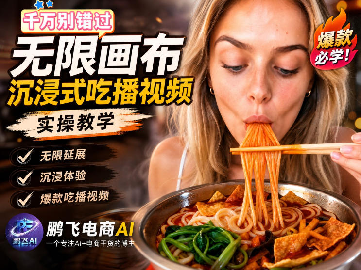 保姆级教程｜用AI无线画布做沉浸式吃播，3步直接出片，无线画布工作流，操作简单好上手-问小徐资源库