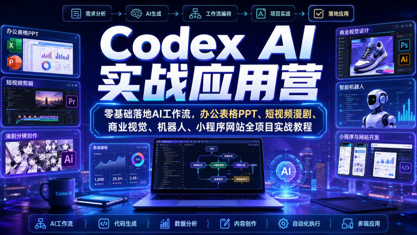 Codex AI实战应用营｜零基础落地AI工作流，办公表格PPT、短视频漫剧、商业视觉、机器人、小程序网站全项目实战教程-问小徐资源库