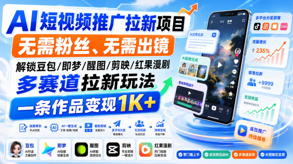 AI短视频推广拉新项目,无需粉丝、无需出镜,解锁豆包/即梦/醒图/剪映/红果漫剧多赛道拉新玩法,一条作品变现1K+-问小徐资源库