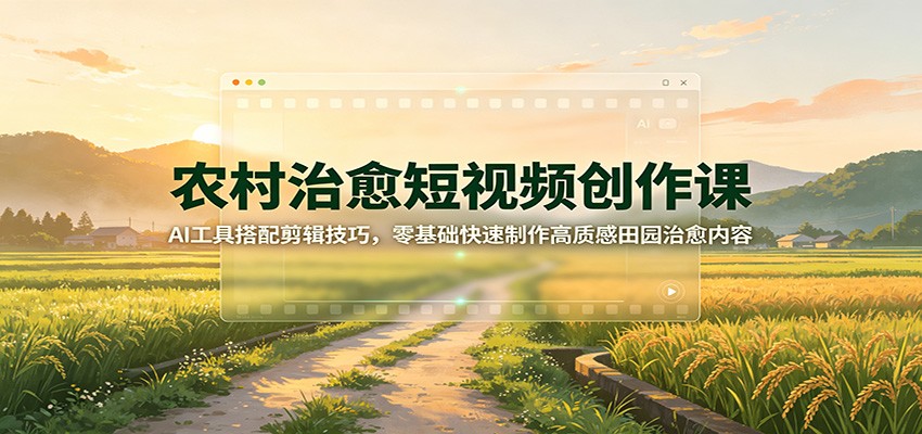 农村治愈短视频创作课：AI工具搭配剪辑技巧，零基础快速制作高质感田园治愈内容-问小徐资源库