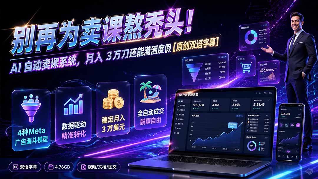 别再为卖课熬秃头！AI 自动卖课系统，月入 3 万刀还能潇洒度假【原创双语字幕】-问小徐资源库