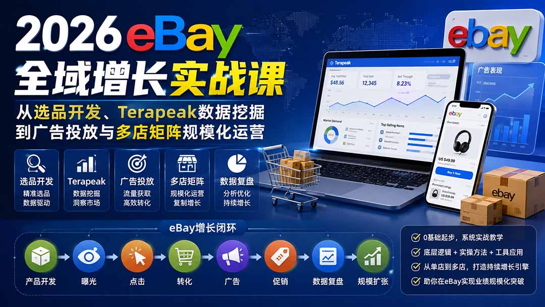 2026-Vincent eBay全域增长实战课-无水印：从选品开发、Terapeak数据挖掘到广告投放与多店矩阵规模化运营-问小徐资源库