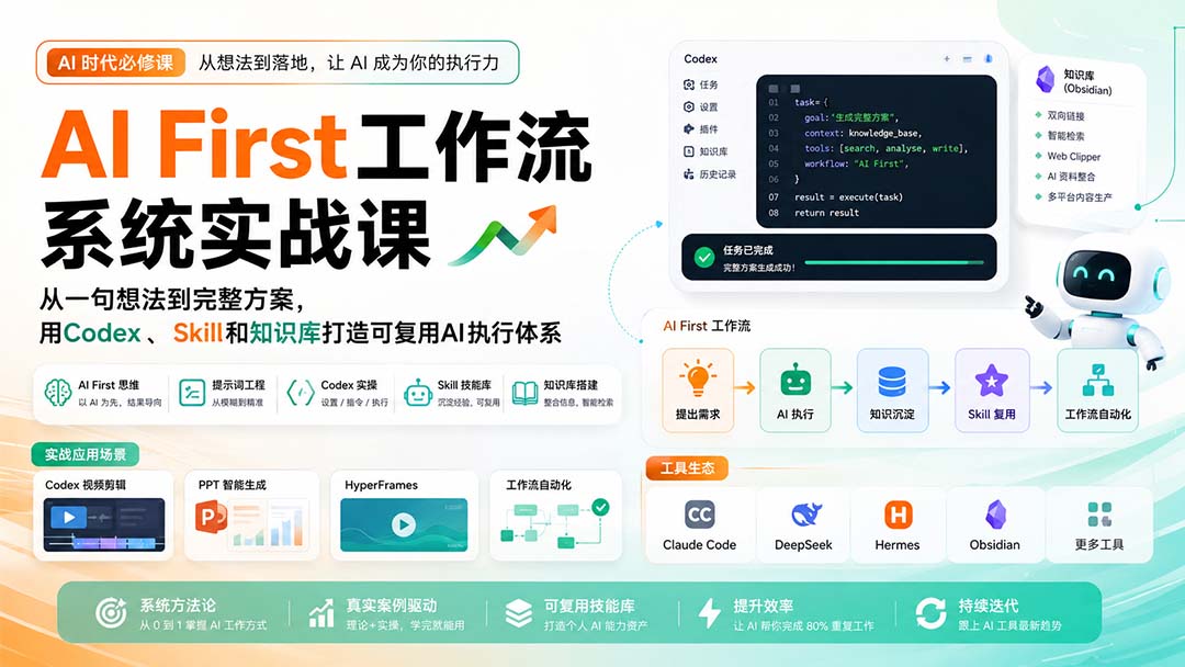 AI First工作流系统实战课：从一句想法到完整方案，用Codex、Skill和知识库打造可复用AI执行体系-问小徐资源库