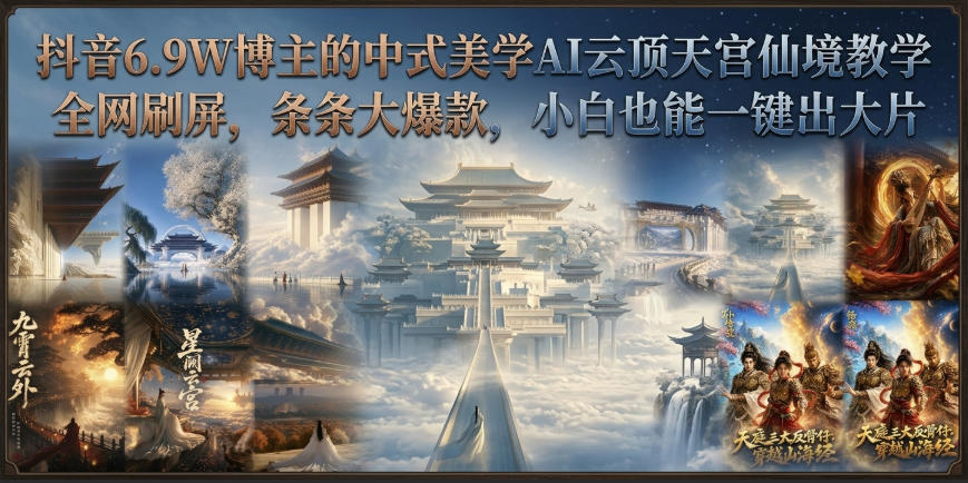 抖音6.9W博主的中式美学AI云顶天宫仙境教学,全网刷屏,条条大爆款,小白也能一键出大片-问小徐资源库