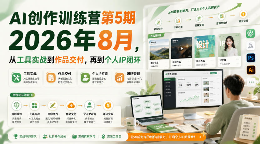 AI创作训练营第5期2026年8月,从工具实战到作品交付,再到个人IP闭环-问小徐资源库