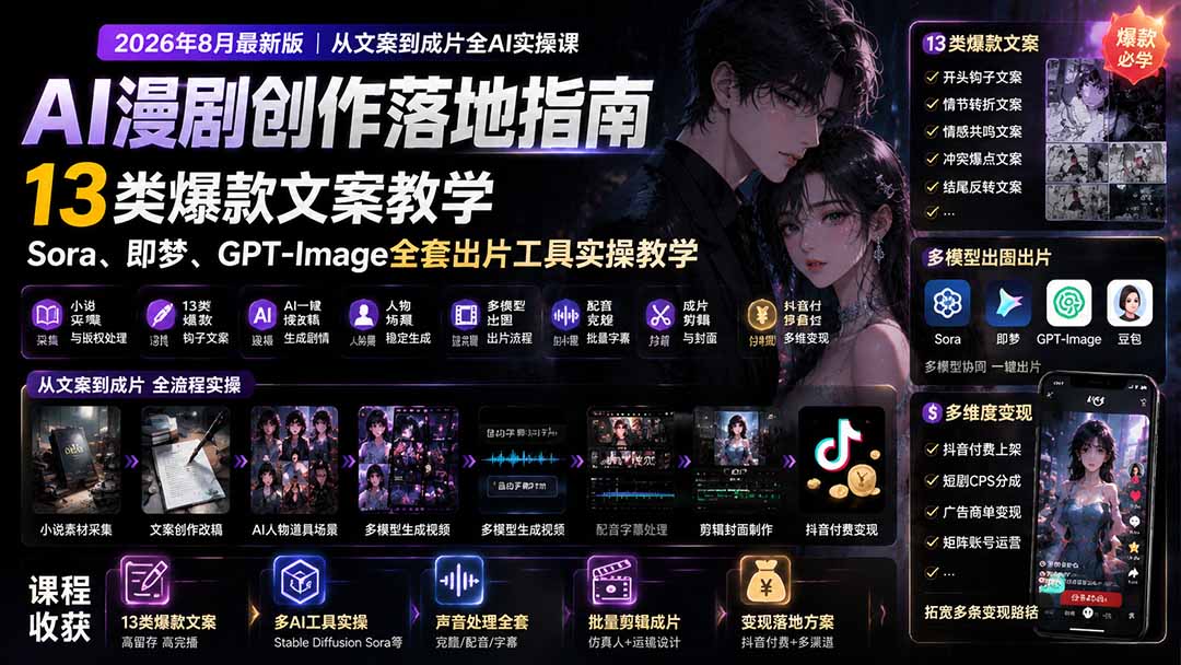 AI漫剧创作落地指南｜13类爆款文案教学，Sora、即梦、GPT-Image全套出片工具实操教学-问小徐资源库