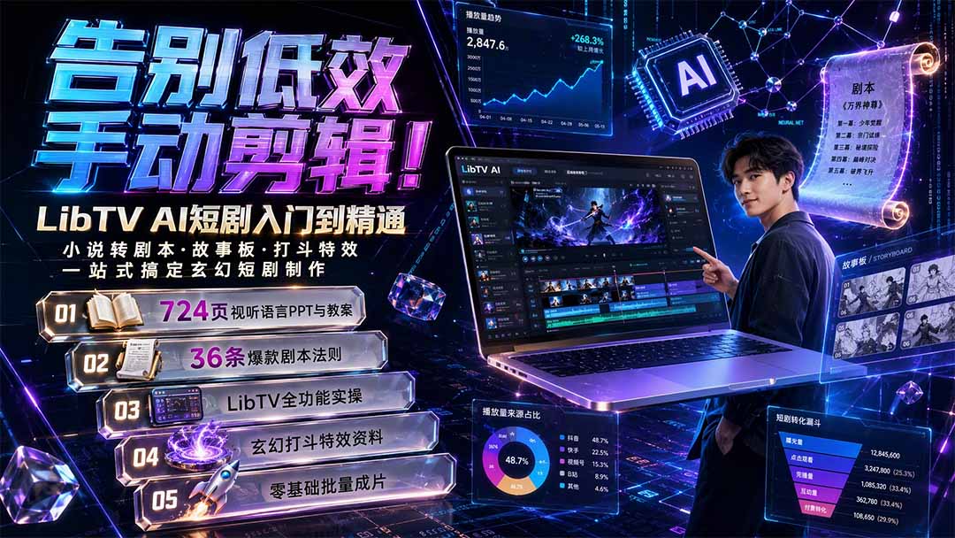 告别低效手动剪辑!LibTV AI短剧入门到精通,小说转剧本方法,故事板打斗特效一站式搞定玄幻短剧制作-问小徐资源库