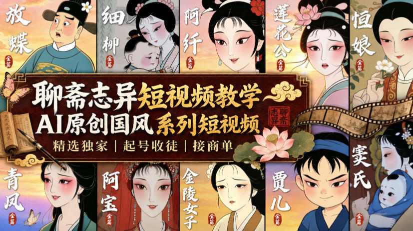 聊斋志异短视频教学，AI原创国风系列短视频，精选独家丨起号收徒丨接商单-问小徐资源库
