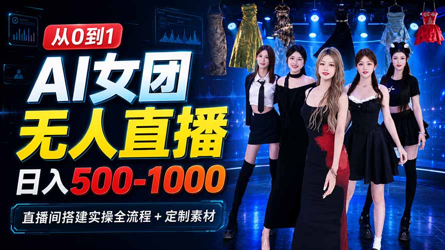 AI 女团无人直播，躺入500-1000每天，直播间搭建实操全流程+定制素材-问小徐资源库
