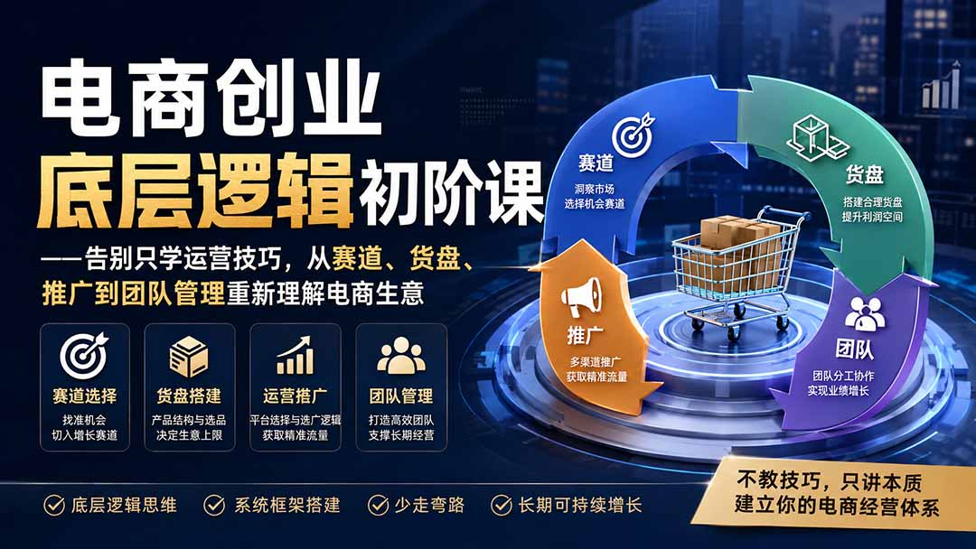 电商创业底层逻辑初阶课——告别只学运营技巧，从赛道、货盘、推广到团队管理重新理解电商生意-问小徐资源库