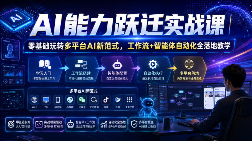 AI能力跃迁实战课|零基础玩转多平台AI新范式,工作流+智能体自动化全落地教学-问小徐资源库