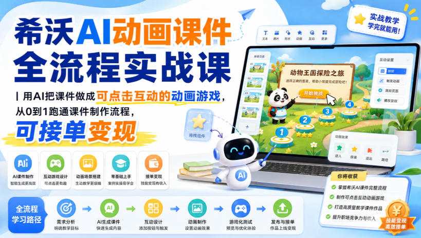 希沃AI动画课件全流程实战课｜用AI把课件做成可点击互动的动画游戏，从0到1跑通课件制作流程，可接单变现-问小徐资源库